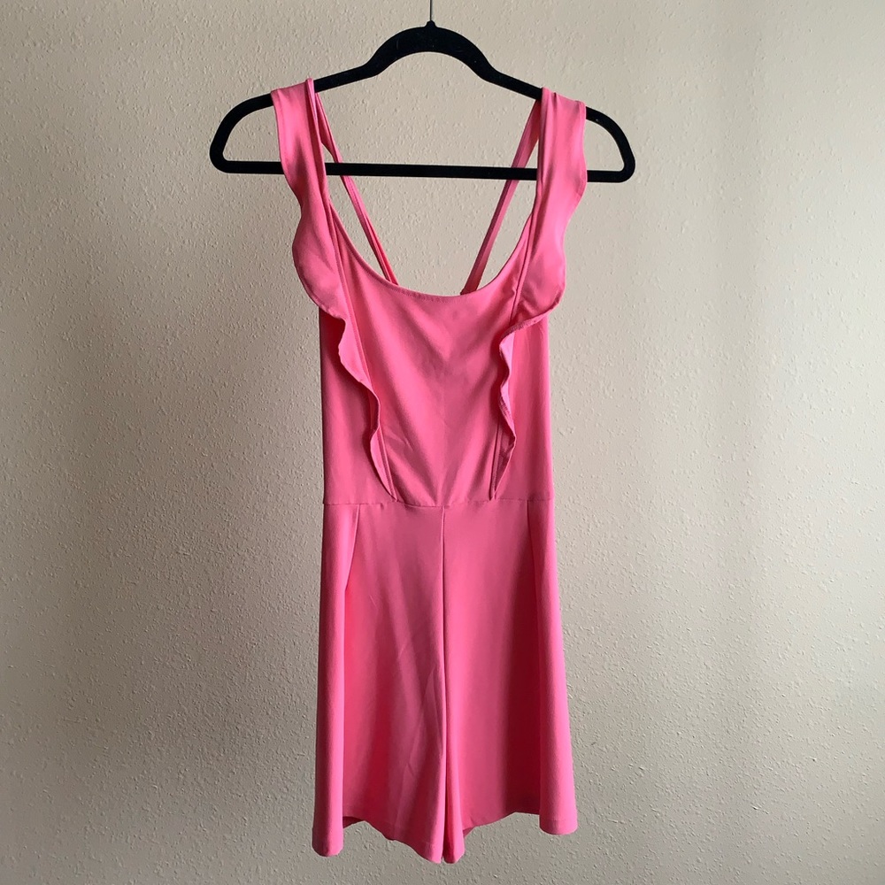 Pink Ruffle Romper with Open back